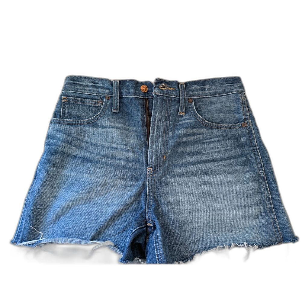 Madewell The Perfect Jean Short High Rise Raw Hem Denim Blue Size 27